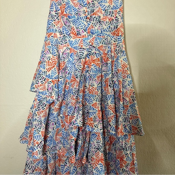 WILLA STORY white printed asymmetrical tiered ruffle Mia midi dress M NEW - Picture 9 of 10